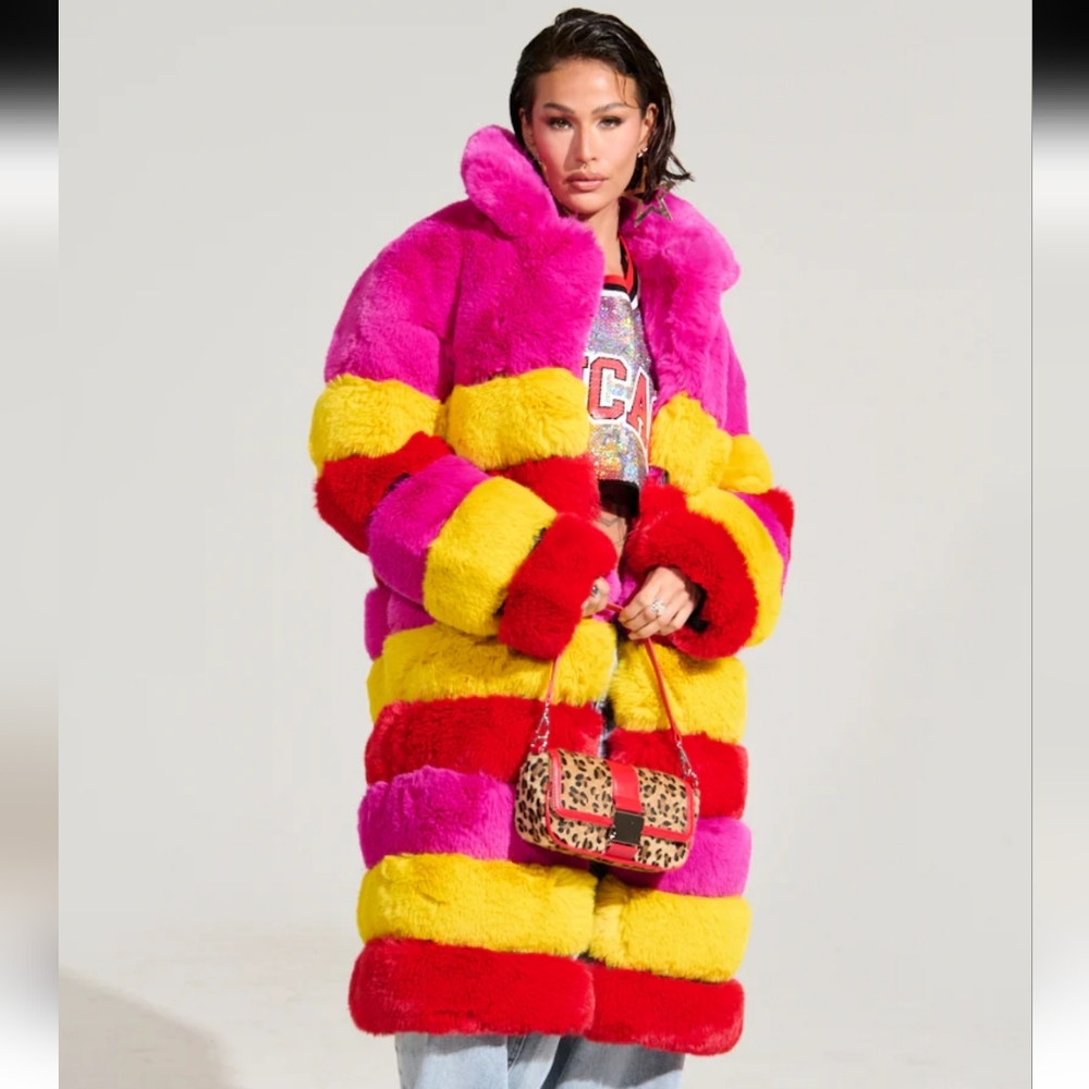 RAMI MULTI COLOR FAUX FUR PANEL TRENCH COAT - Picture 4 of 9